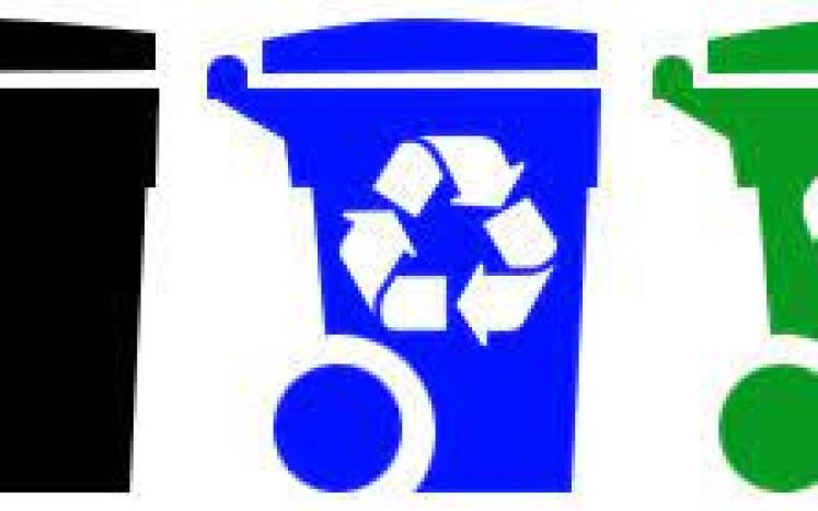 Graphic of trash, recycling and yard waste cans