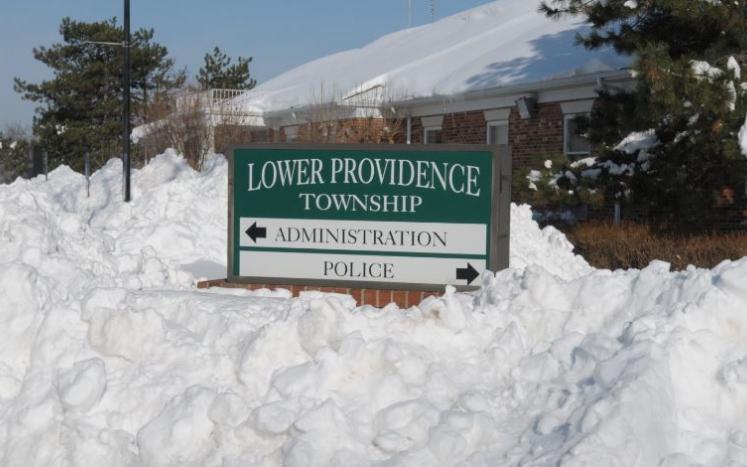 Township sign in snow